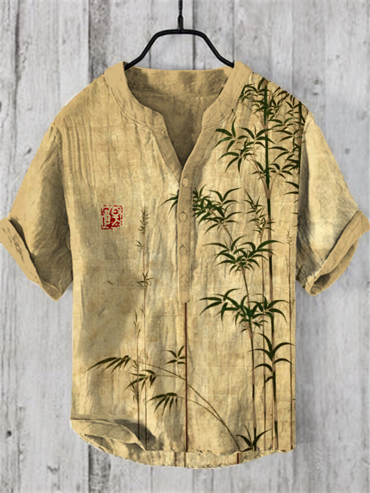Bamboo Japanese Art Linen Blend Shirt