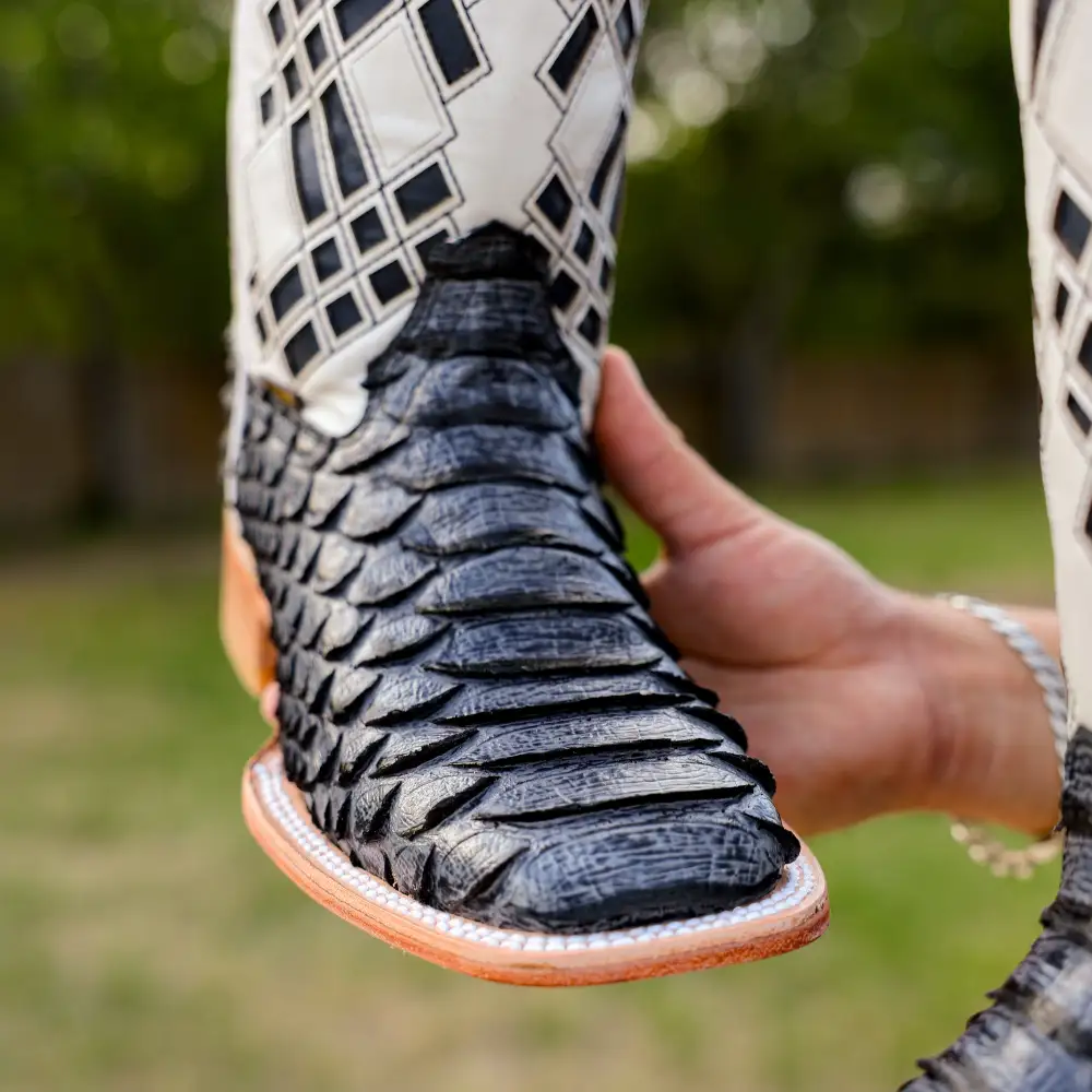 Blue Jean Python Leather Boots - Square Toe