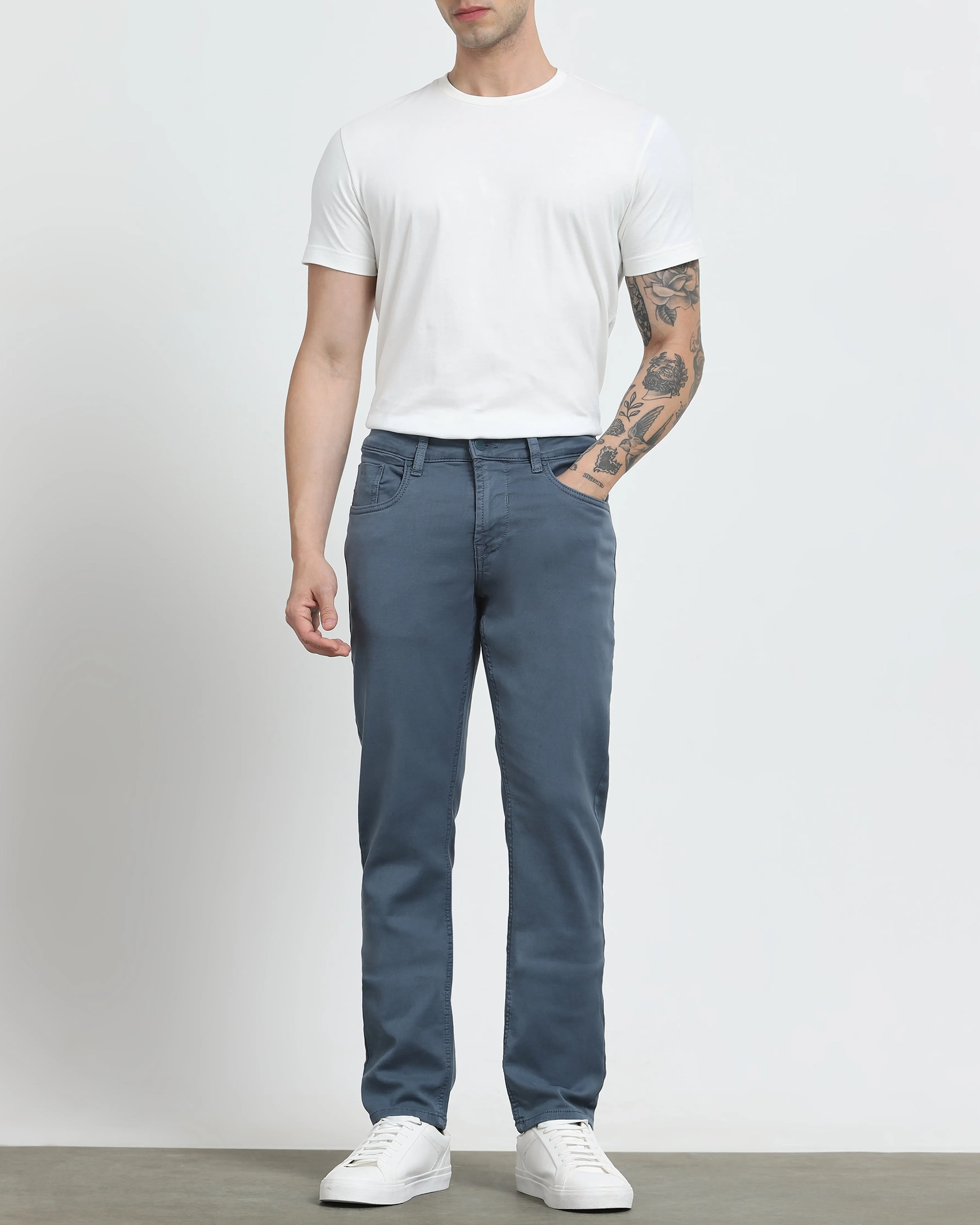 Classic Versatile And Comfortable Straight Blue Grey Jeans