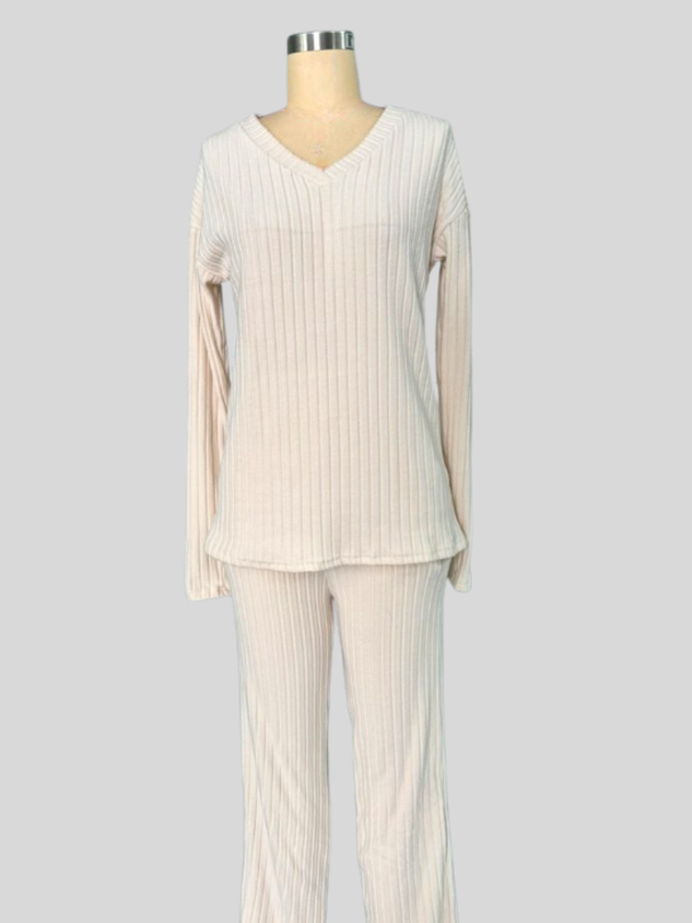 Women's Embossed Plain Daily Going Out Two-Piece Set Apricot Casual Spring/Fall Top With Pants Matching Set