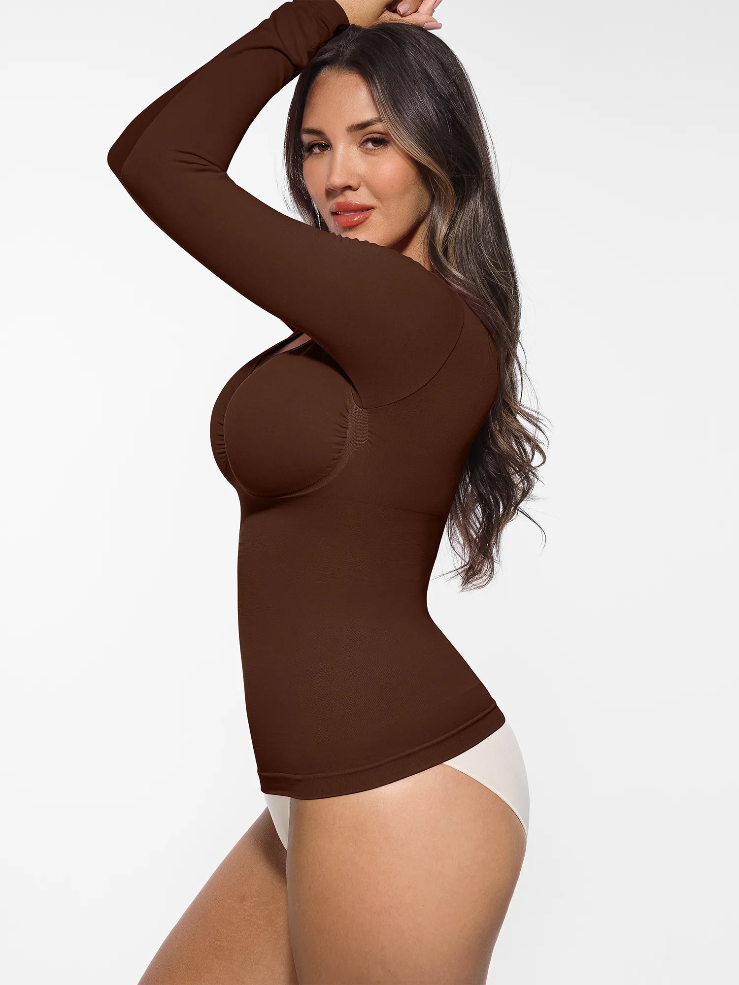 Feelingirl Seamless Long Sleeve Tummy Control Thong Bodysuit
