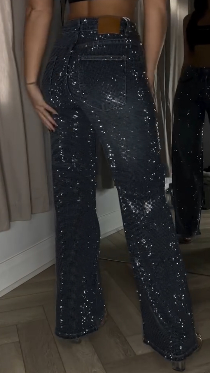 Women Hot Rhinestone Glitter Casual Jeans