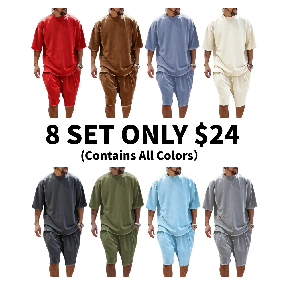 Men's Textured Sweatsuit Loose Fit Casual Sports Outfits