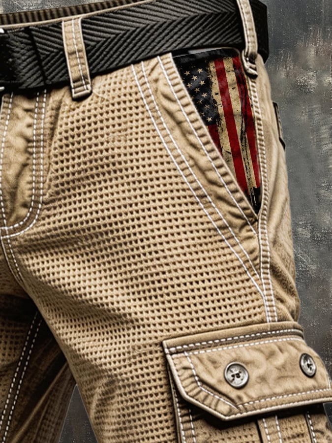 Men'S Casual Retro Outdoor Functional Waffle Work Shorts