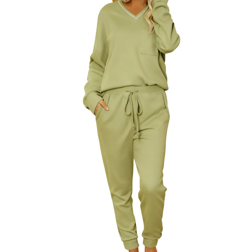 Women's Waffle Knit Two Piece Pullover & Joggers Set