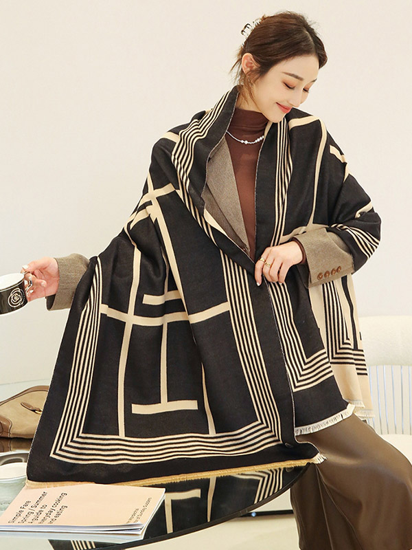 Vintage Keep Warm Striped Tasseled Shawl&Scarf