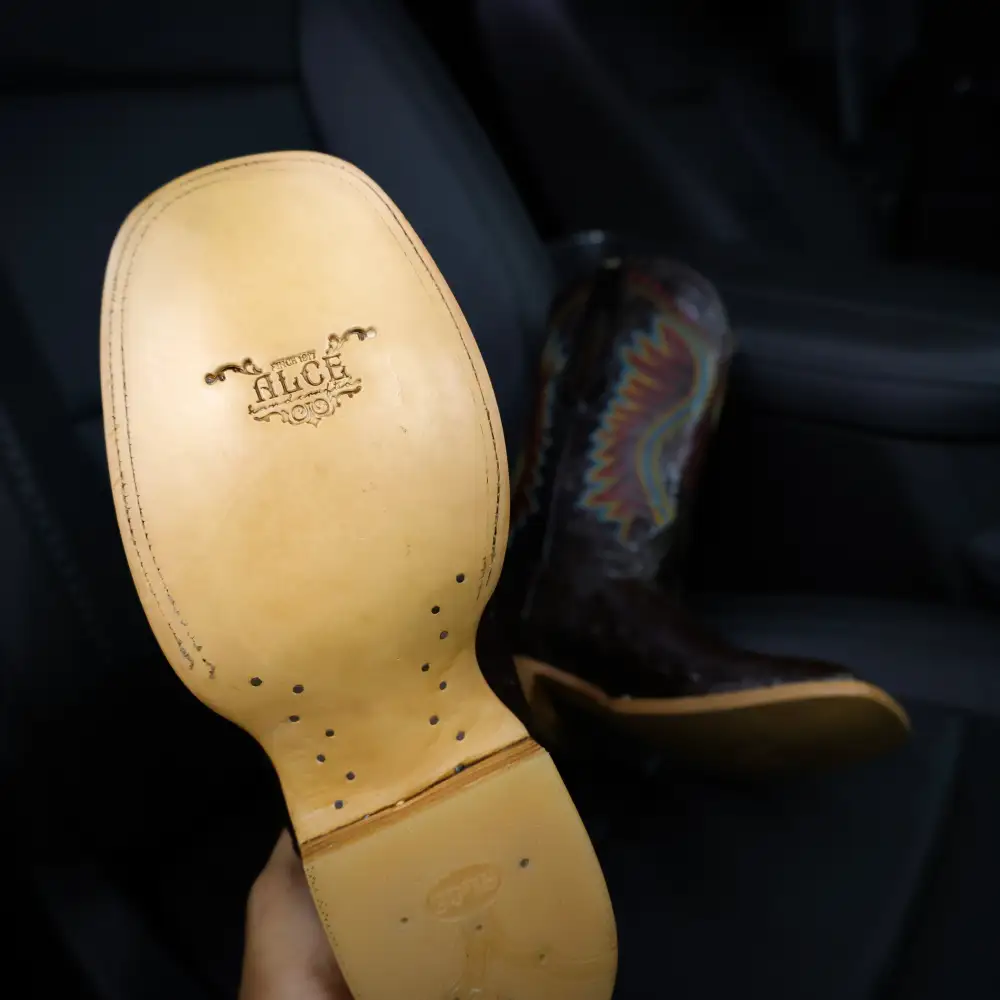 Men’s Chocolate Brown Genuine Ostrich Boots — Square Toe