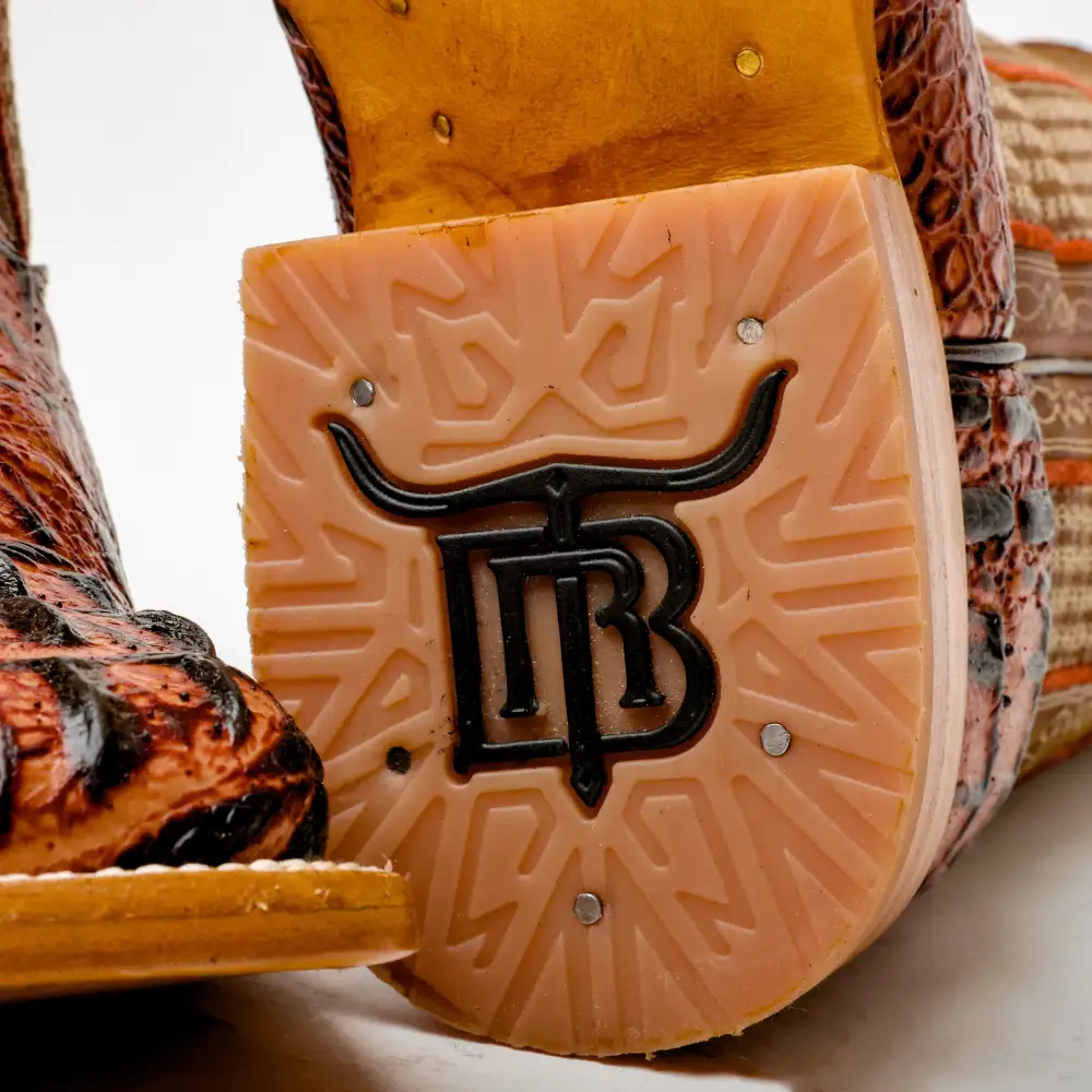 Cognac Caiman Neck Leather Boots - Square Toe