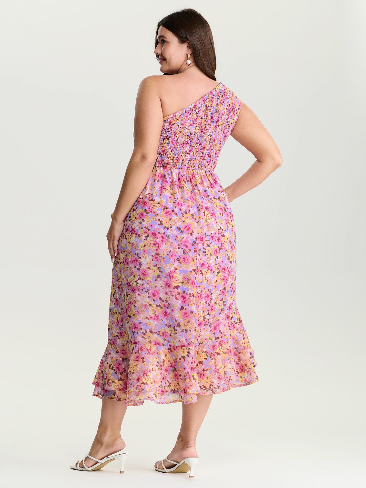 Floral Ease Ruffled Hem One-Shoulder Midi Dress