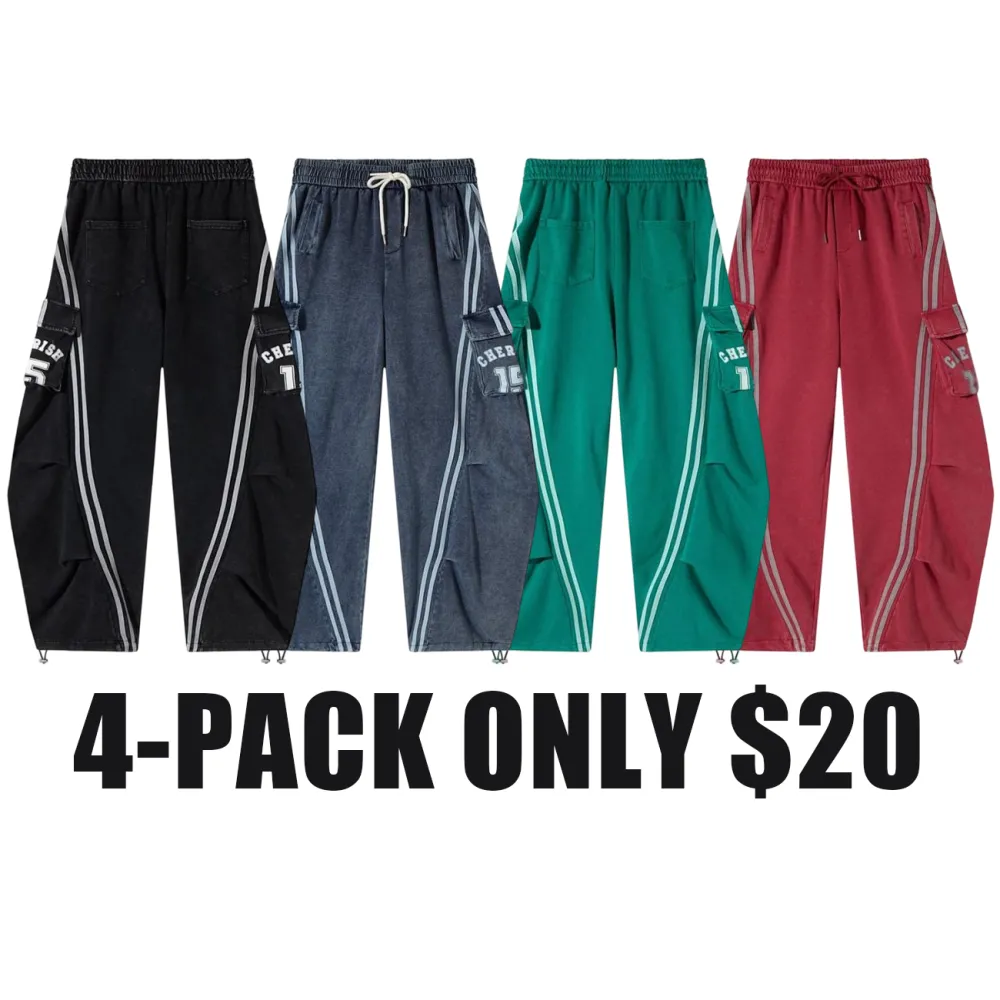 Women’s Loose Wide-Leg Cargo Pants with Elastic Waist & Drawstring