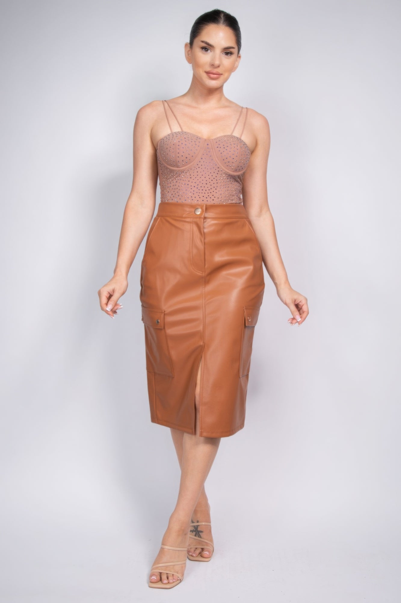Marisol's Faux Leather High-rise Cargo Skirt