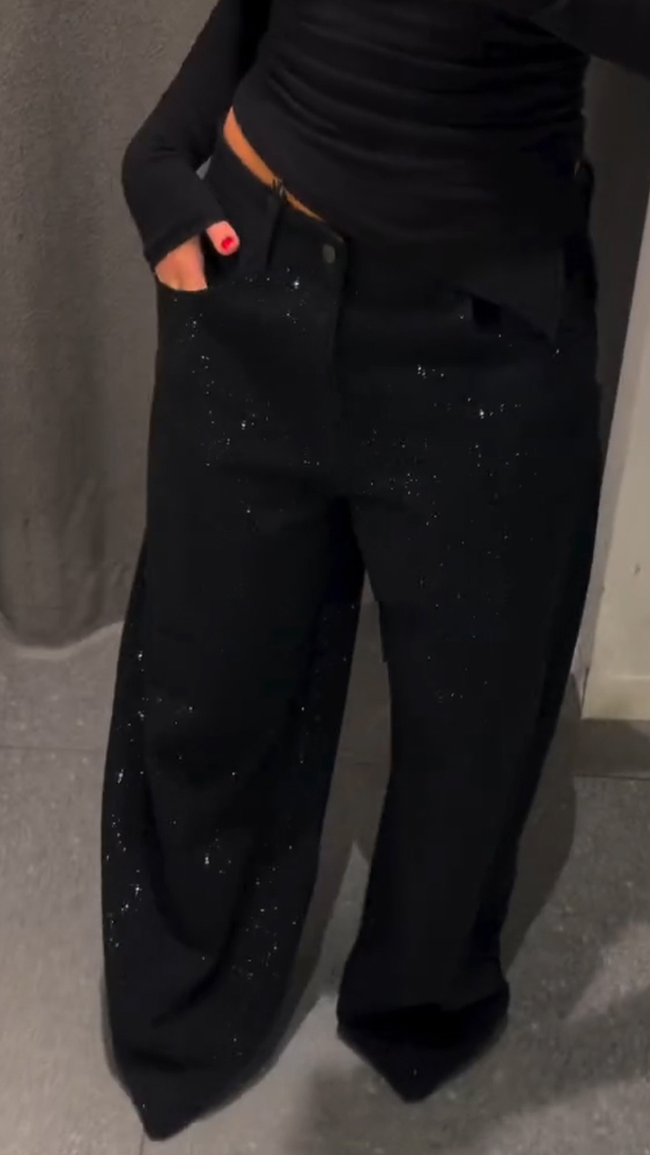 Women Hot Rhinestone Stamping Glitter Casual Jeans