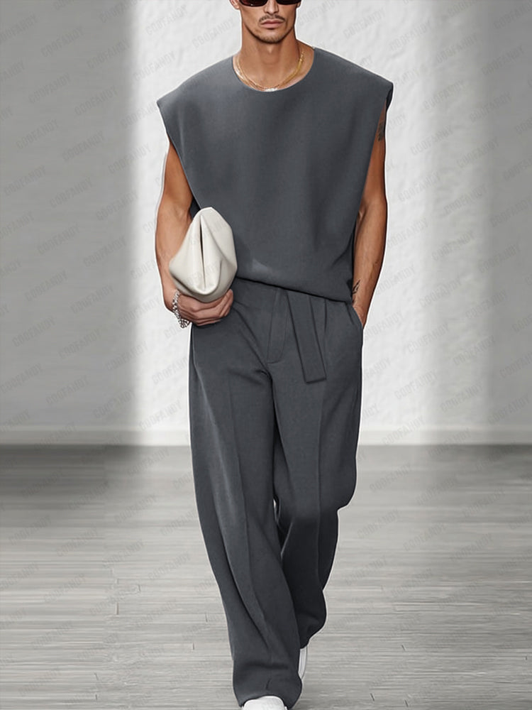 Urban Casual Shoulder Pad Tank Top Set