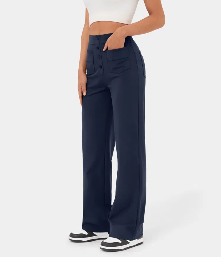 🔥Last Day 49% OFF🔥High Waisted Button Multiple Pockets Straight Leg Casual Pants
