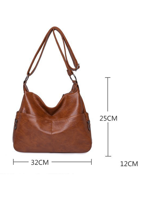 Vintage Solid Color Split-Joint Leather Shoulder Bag