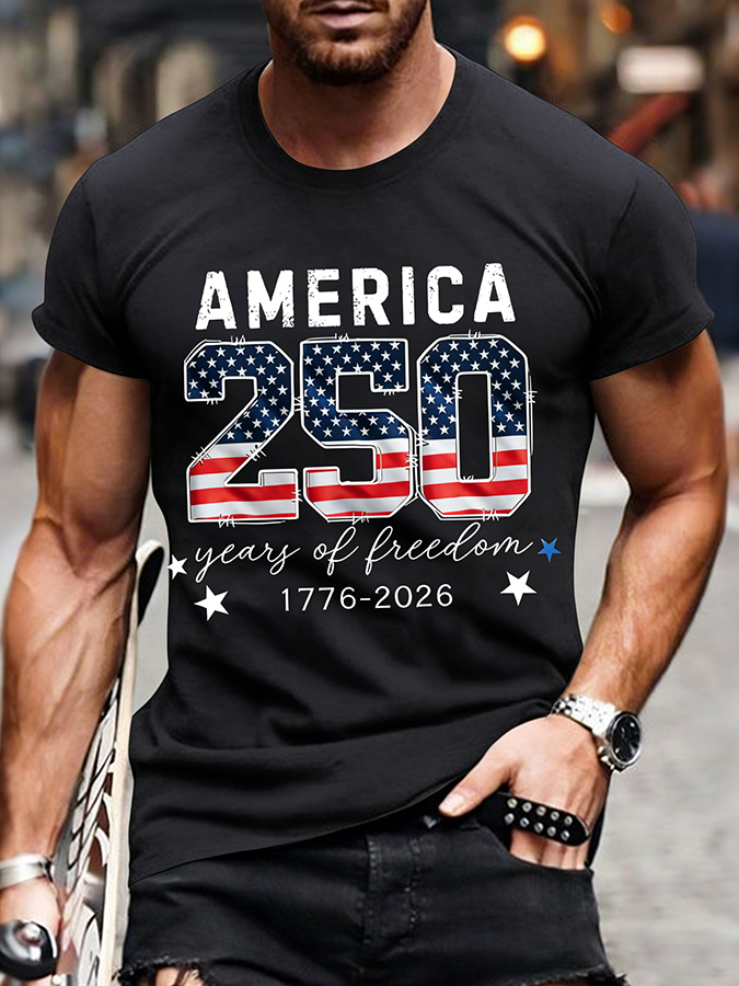 Men'S Casual American Founding Celebration Personalized Printed Round Neck T-Shirt