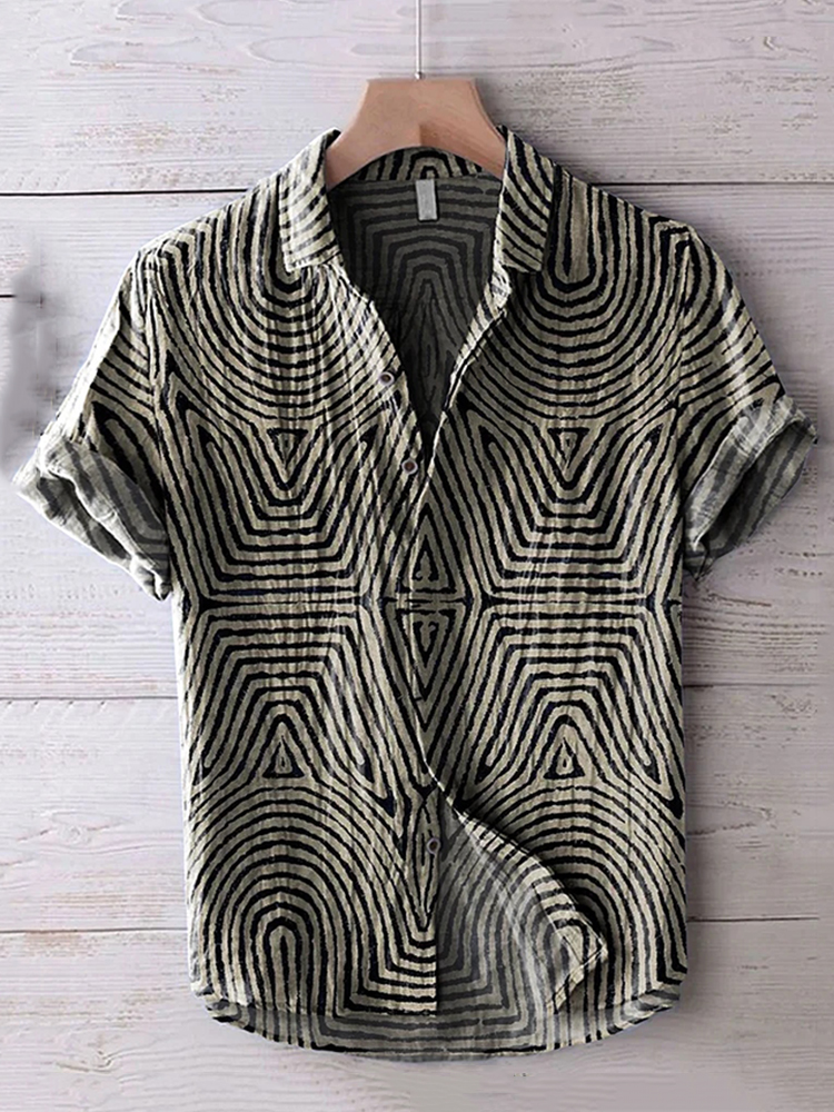 Retro Symmetrical Minimalist Geometric Lines Art Print Casual Cotton Shirt