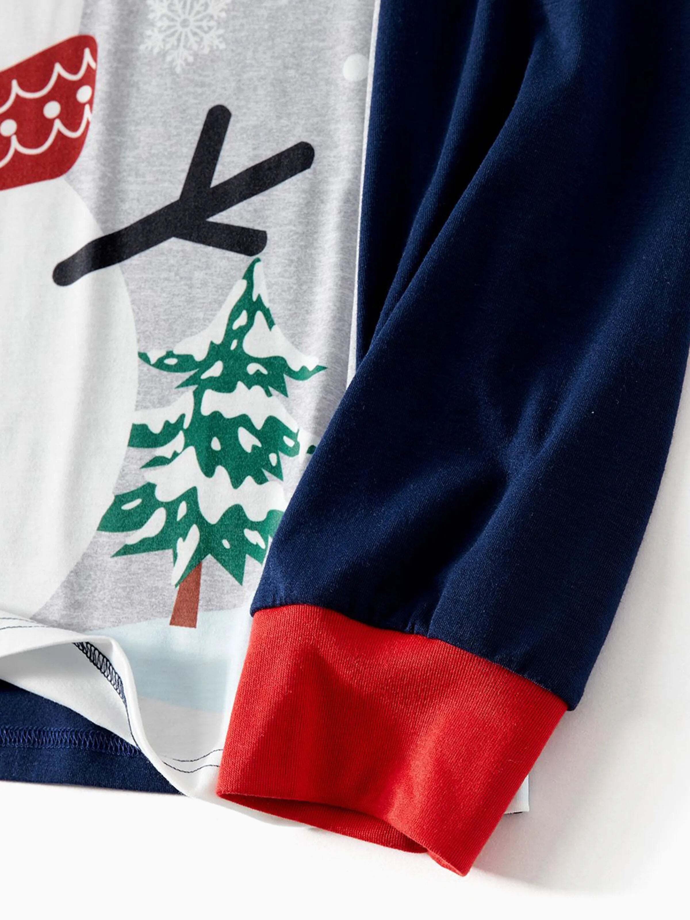 Christmas Snowman & Letter Print Family Matching Raglan-sleeve Pajamas Sets with Christmas Socks ColorBlock