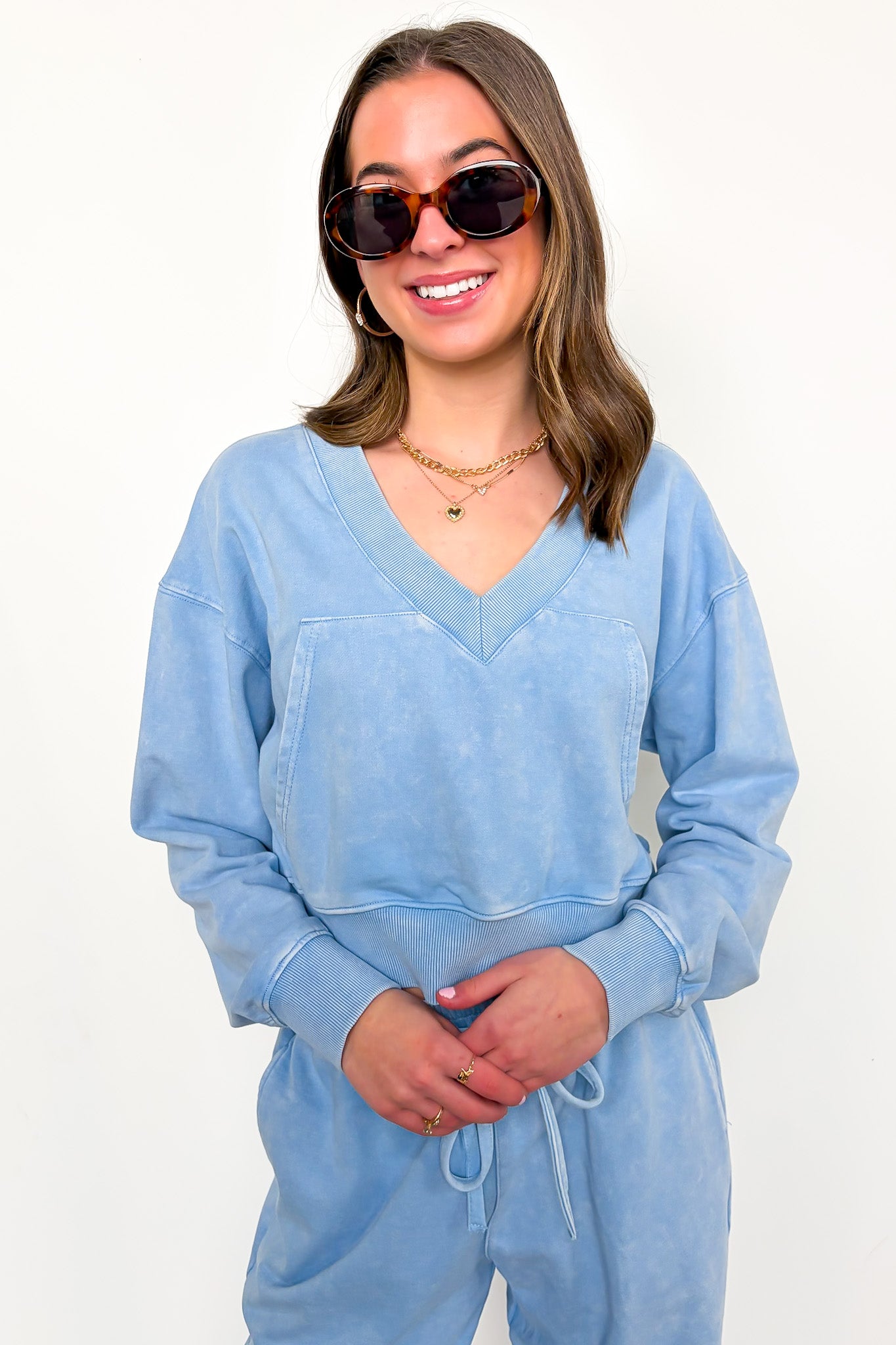 Mineral Wash V-Neck Pullover