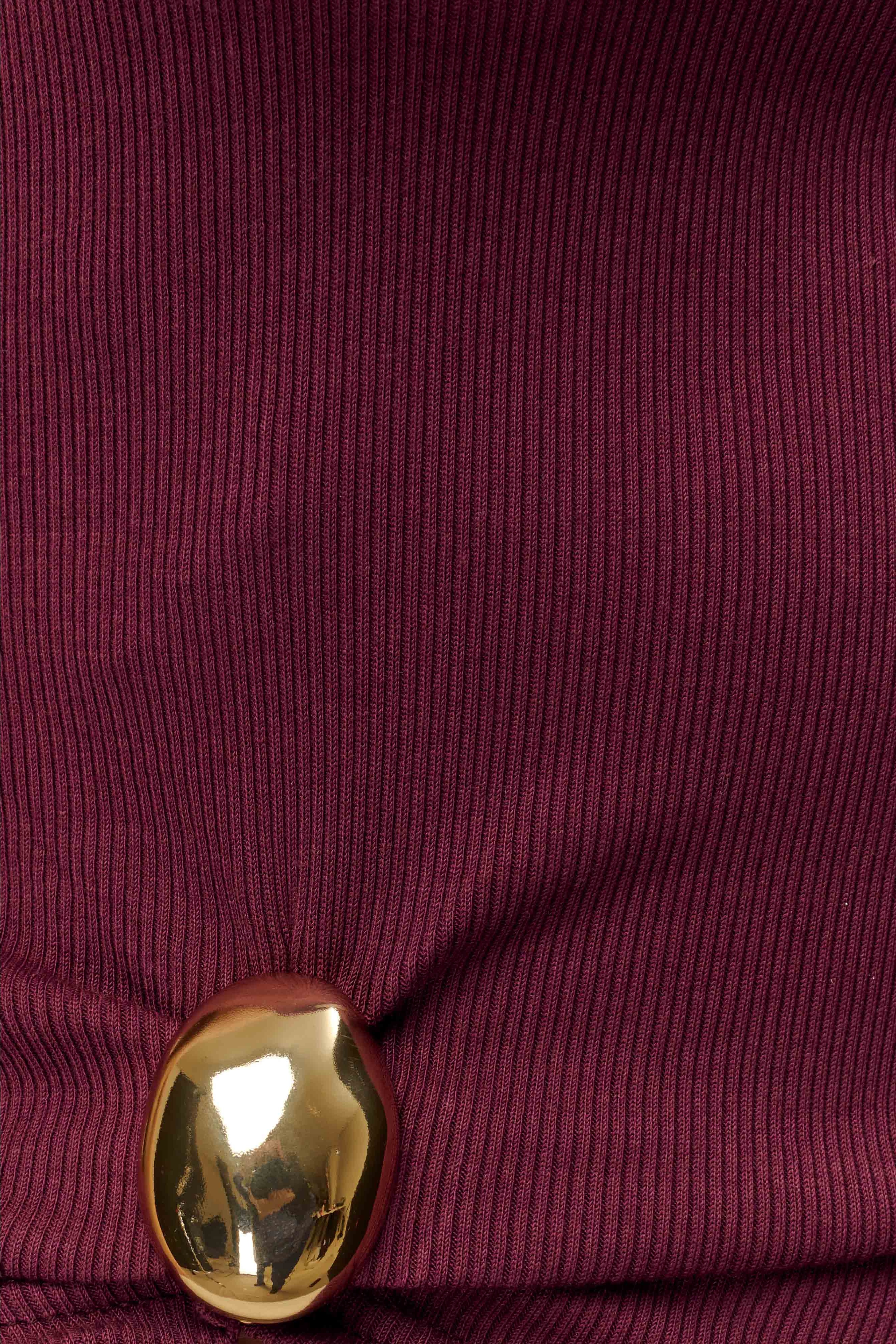 Burgundy Ribbed Sleeveless Top With Hardware