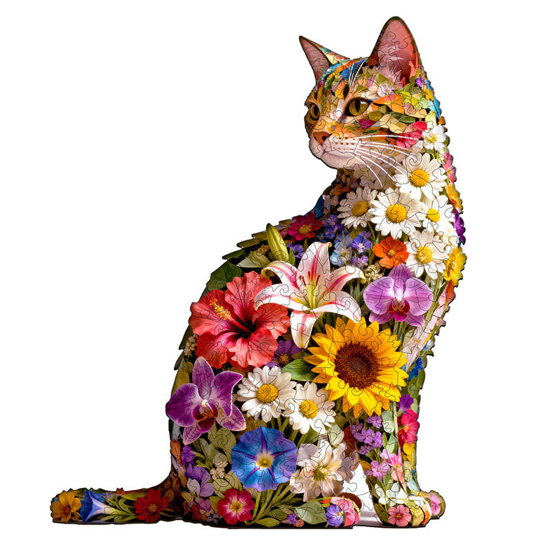 Floral cat Wooden Jigsaw Puzzle