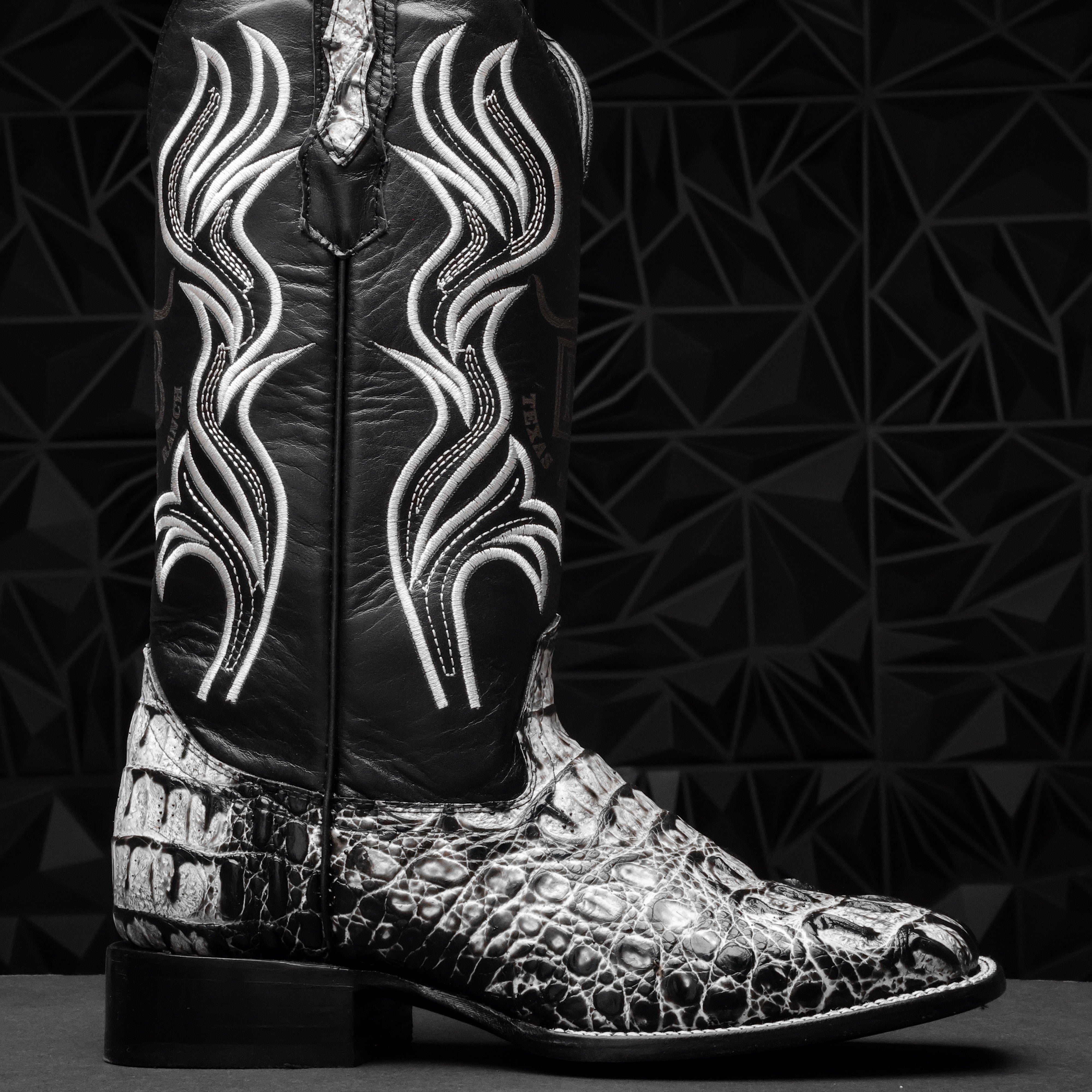 Eclipse Caiman Neck Leather Boots - Square Toe