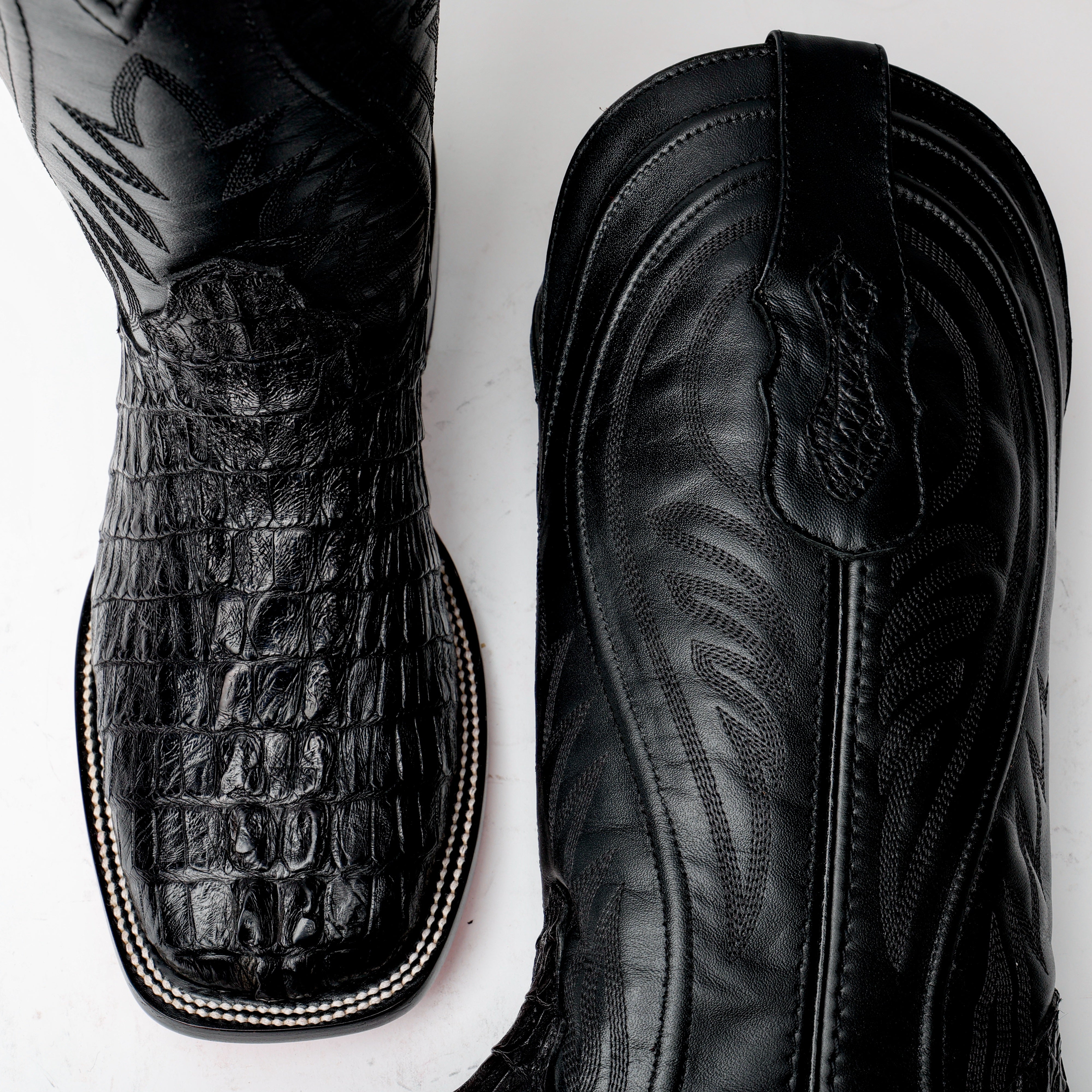 Black GENUINE Caiman Tail Boots - Square Toe