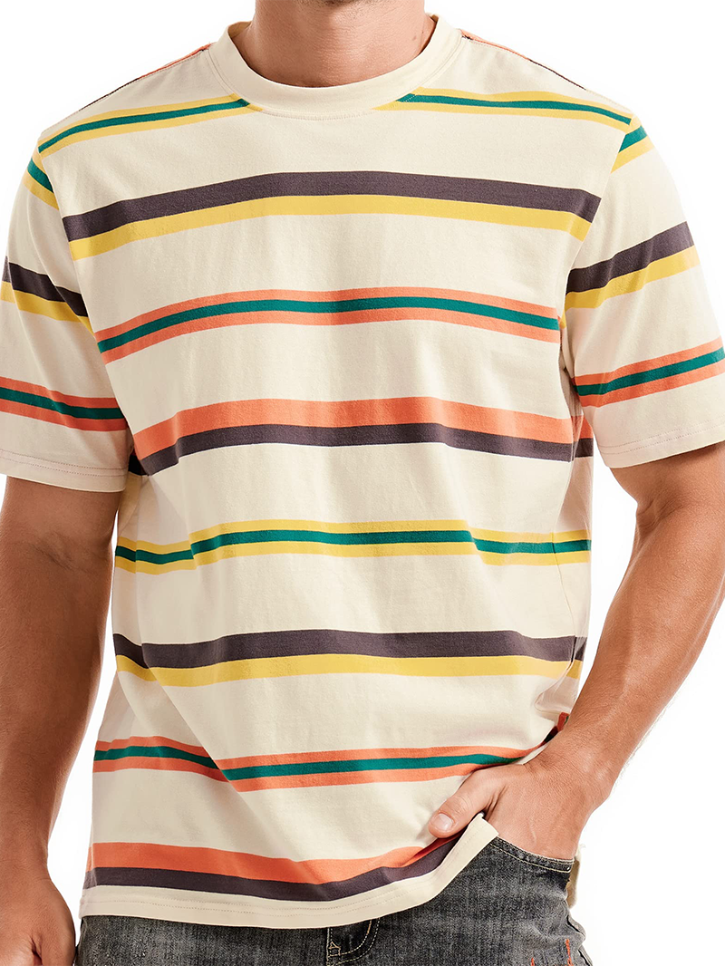 Men's Knitted Colorful Striped Short Sleeve T-Shirt