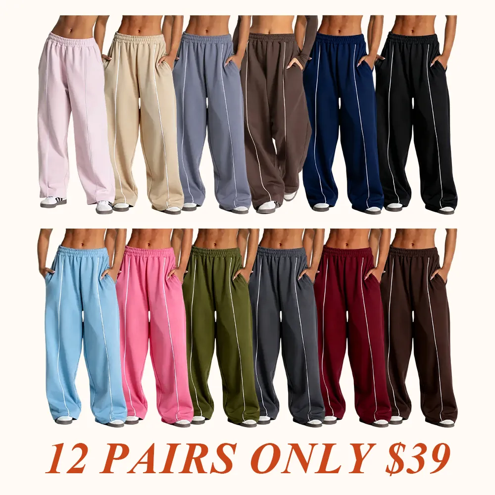 Womens Workout Straight Yoga Pants for Girls High Waist Wide Leg Sweatpants with Pockets Fashion Stretch Lounge Comfy Joggers Gym Pants