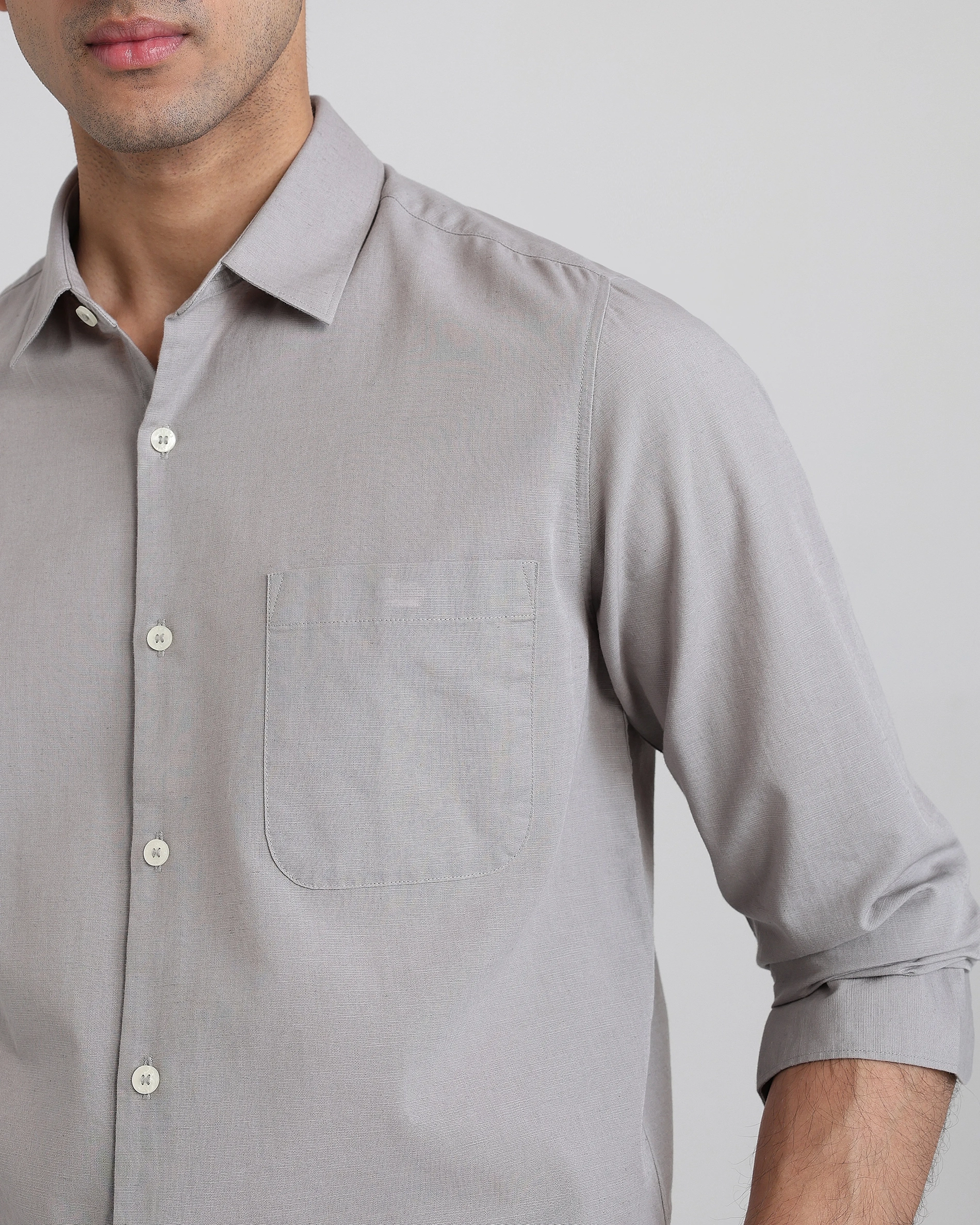 Leisure Simple Daily Slim-Fit Breathable Light Grey Shirt