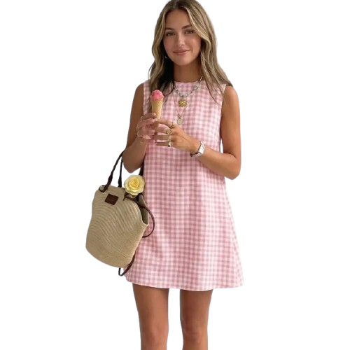 Women's Plaid Dress — Spring/Summer Beach Bohemian Style, Pure Cotton Gingham Attire