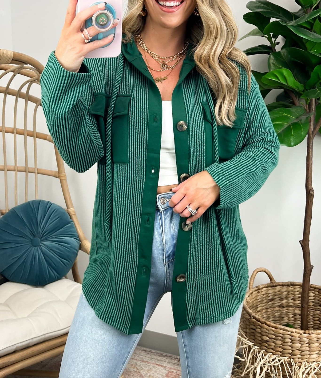 Saturday Satisfaction Ribbed Hooded Shacket