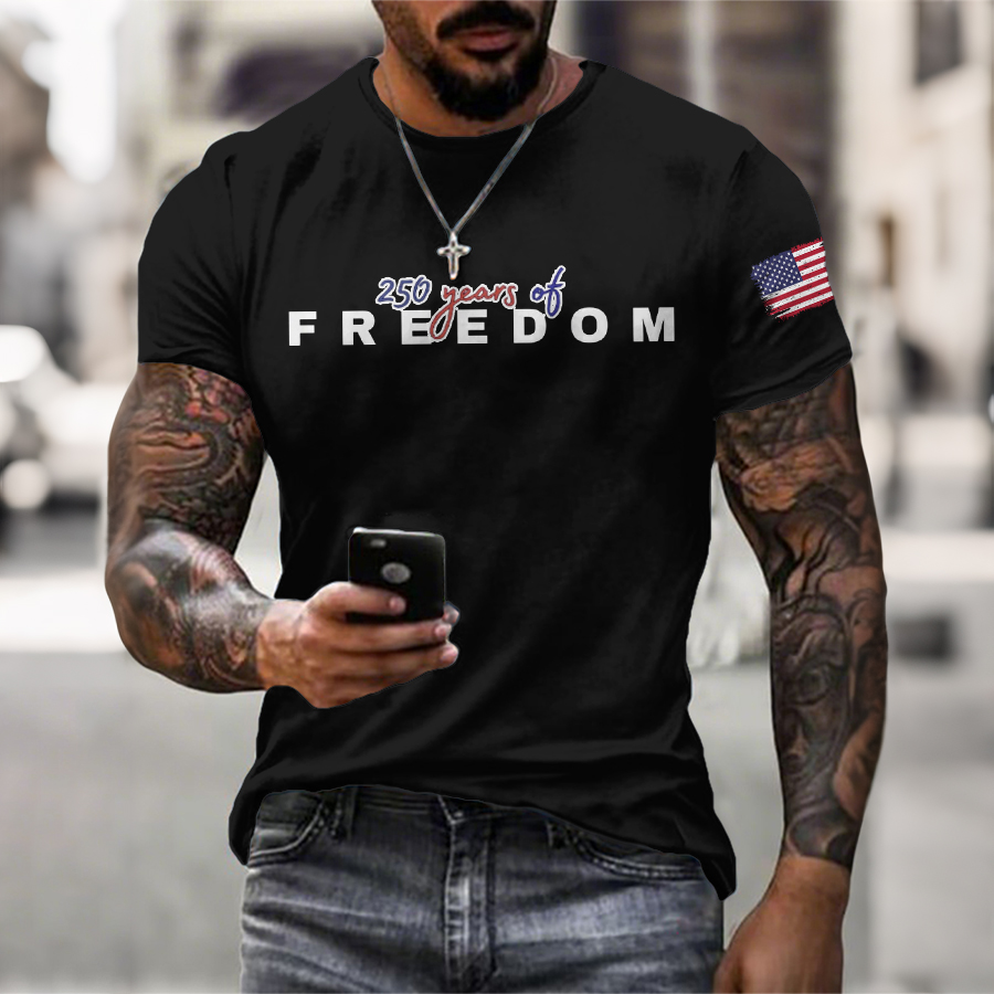 Men'S Casual Cotton And Linen Round Neck Printed T-Shirt