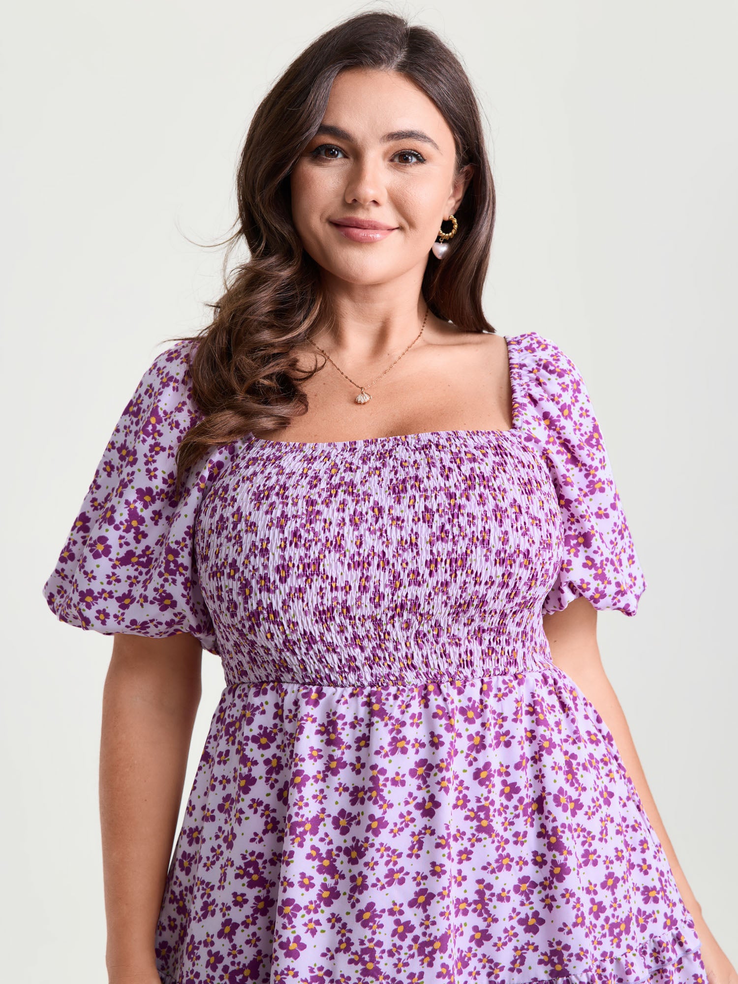 Soft Floral Print Cinched-Waist Mini Dress