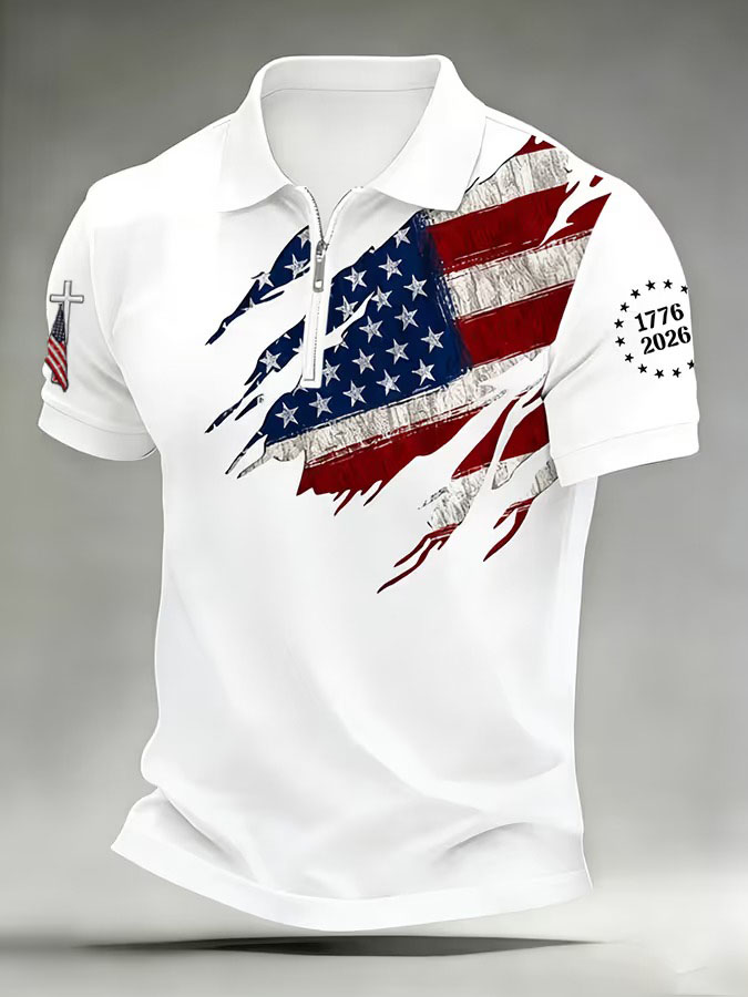 Men'S Independence Day 250Th Anniversary Printed Polo Shirt Short Sleeve