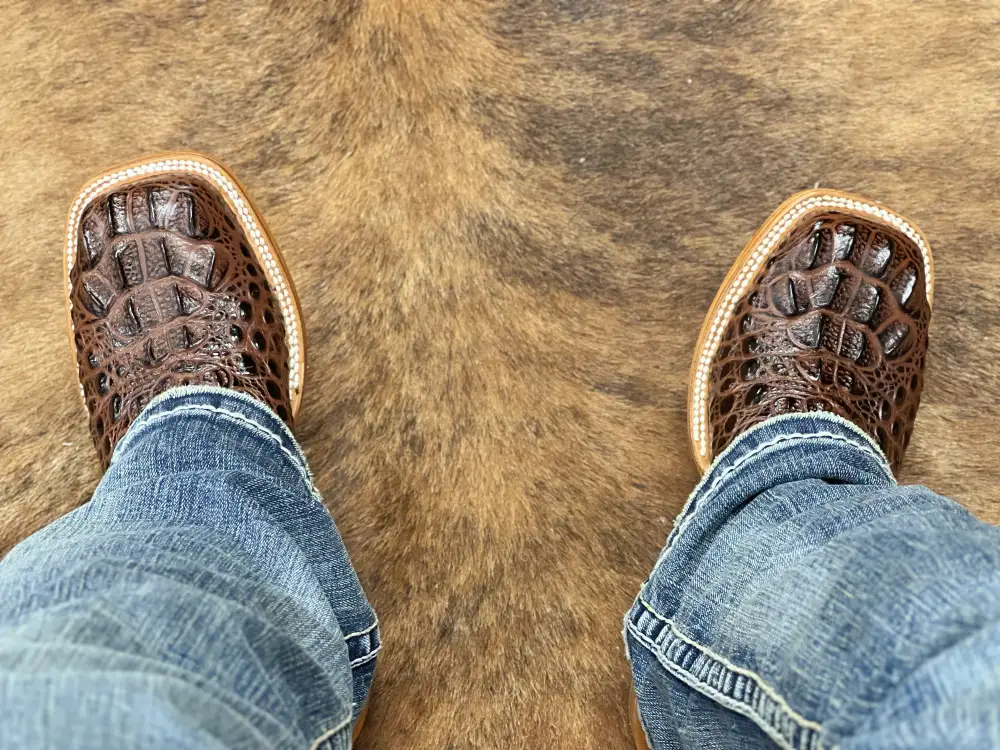 Men’s Brown Crocodile Leather Boots With Blue Shaft