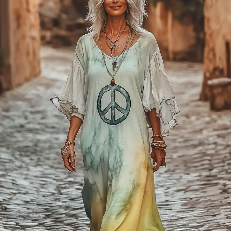 Vintage Hippie Loose Linen Dress 71a9