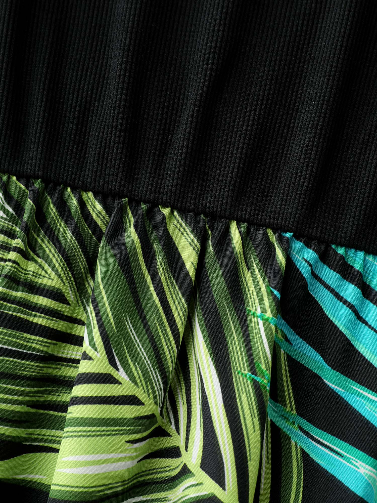 Tropical Palm Print A-Line Midi Dress