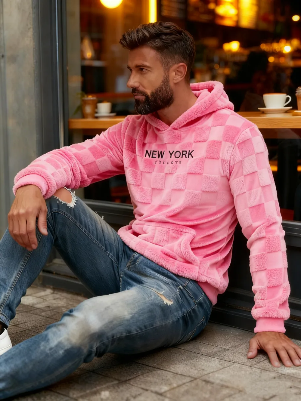 Letter Embroidery Flannel Hoodie