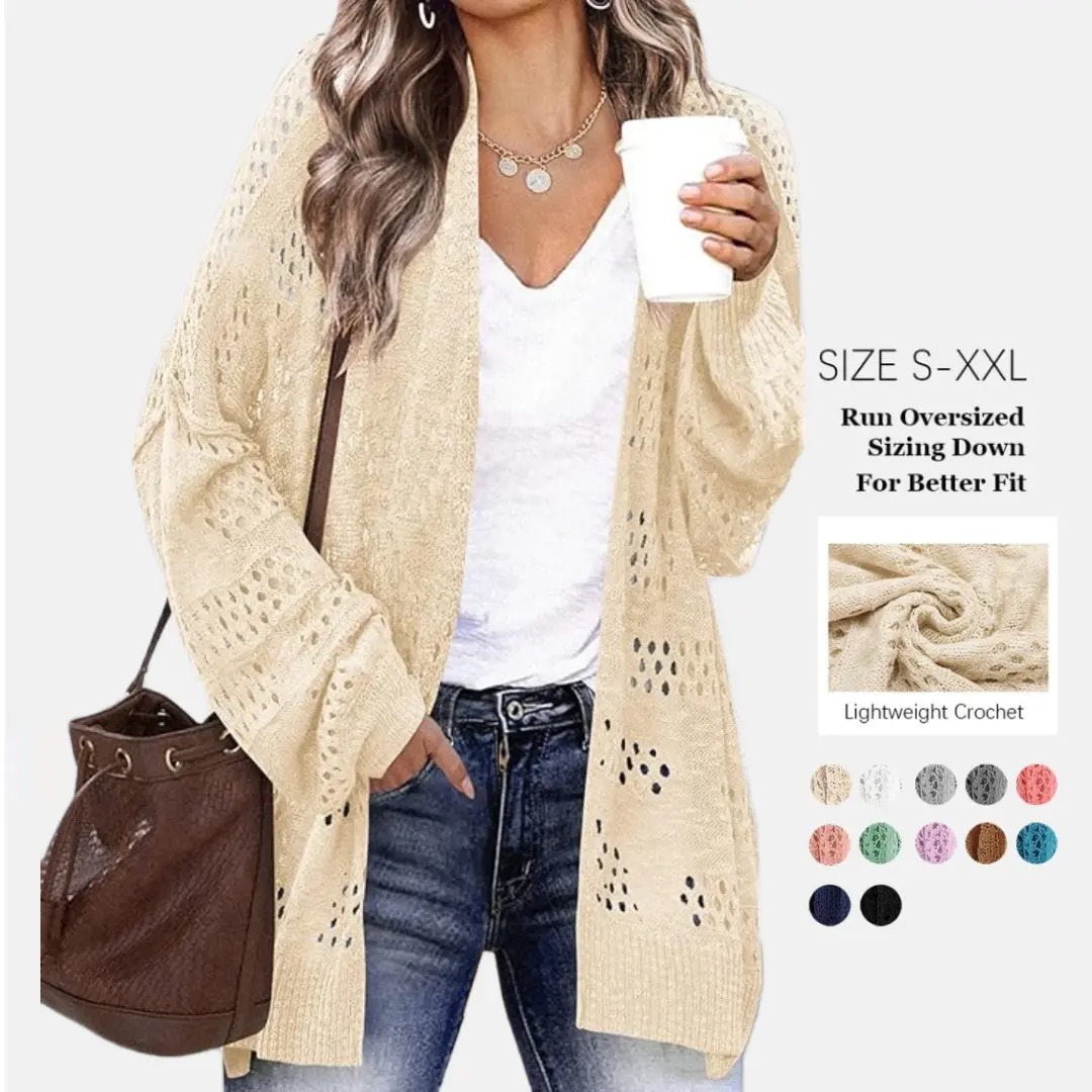Women's Lightweight Crochet Batwing Cardigan