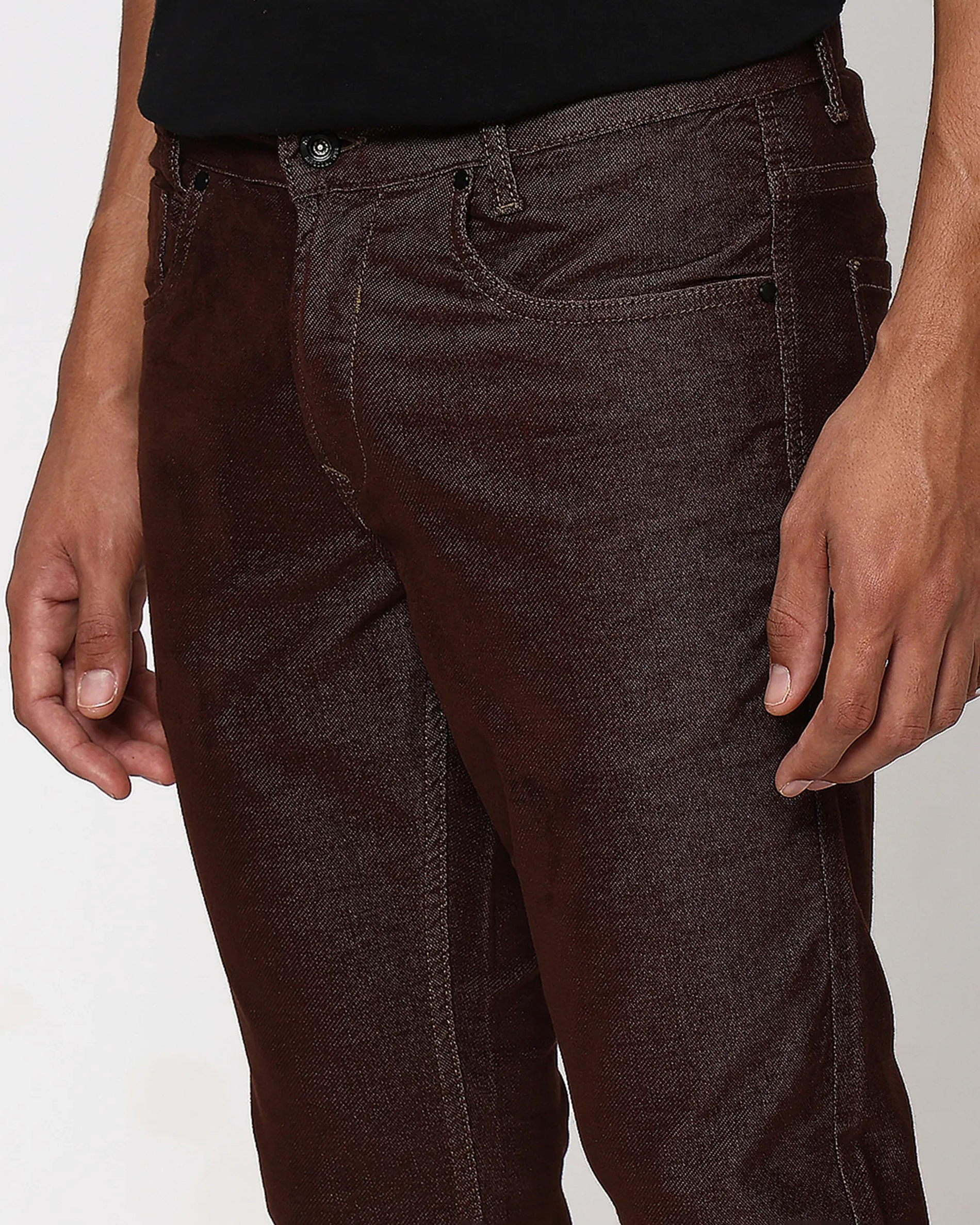 Classic Versatile Soft Slim-Fit Straight-Leg Brown Trousers