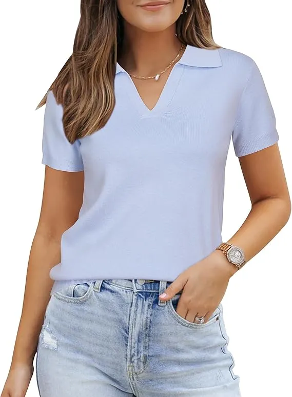 Womens Wool Blend Polo Shirts Spring Summer Sweater Tops
