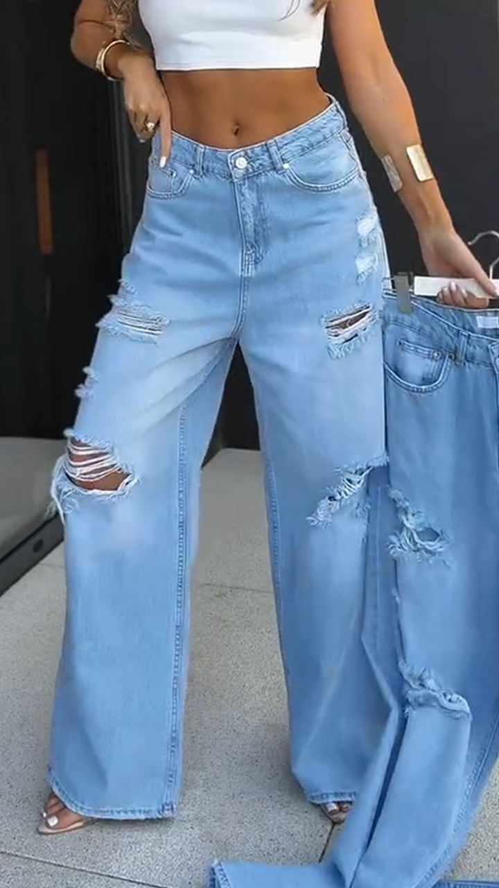 Women Ripped Washing Casual Jeans