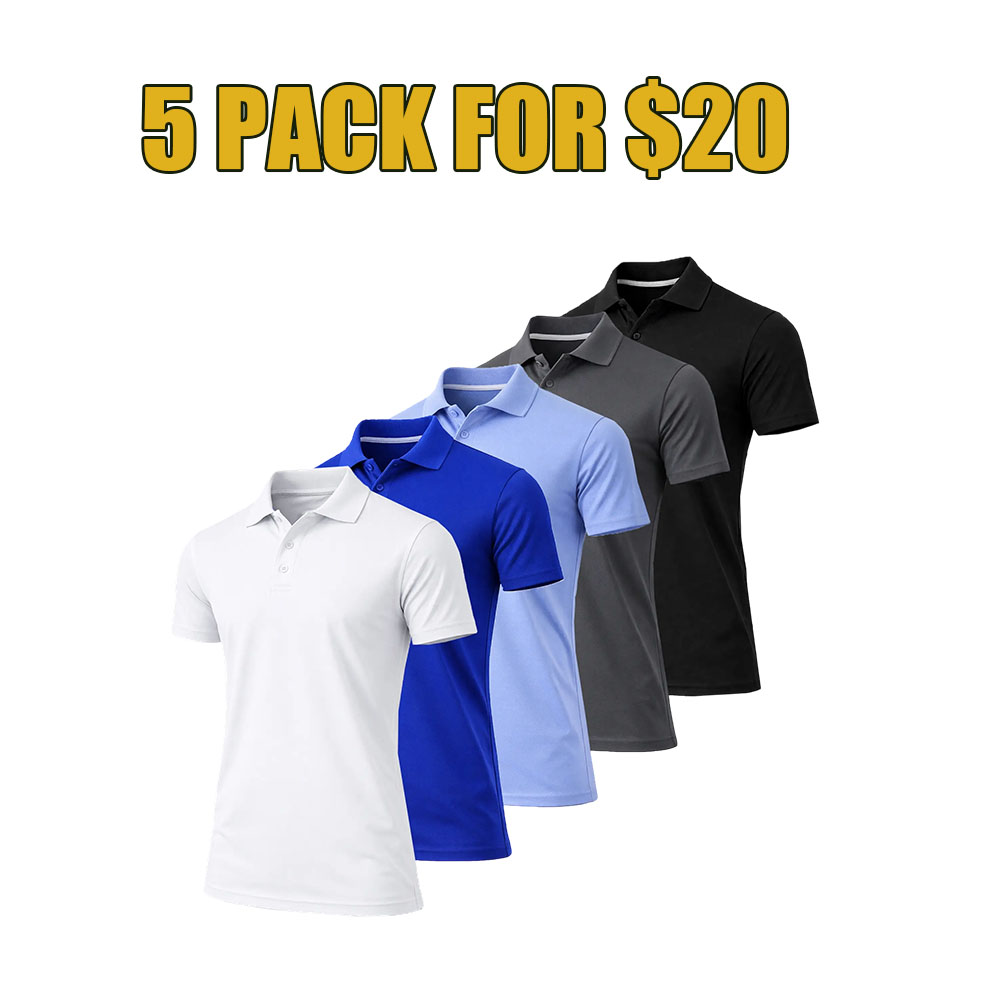 Men's 5-Pack Dry Fit Moisture-Wicking Fabric Polo Collar Shirt Menswear Stylish Ribbed Sleeve