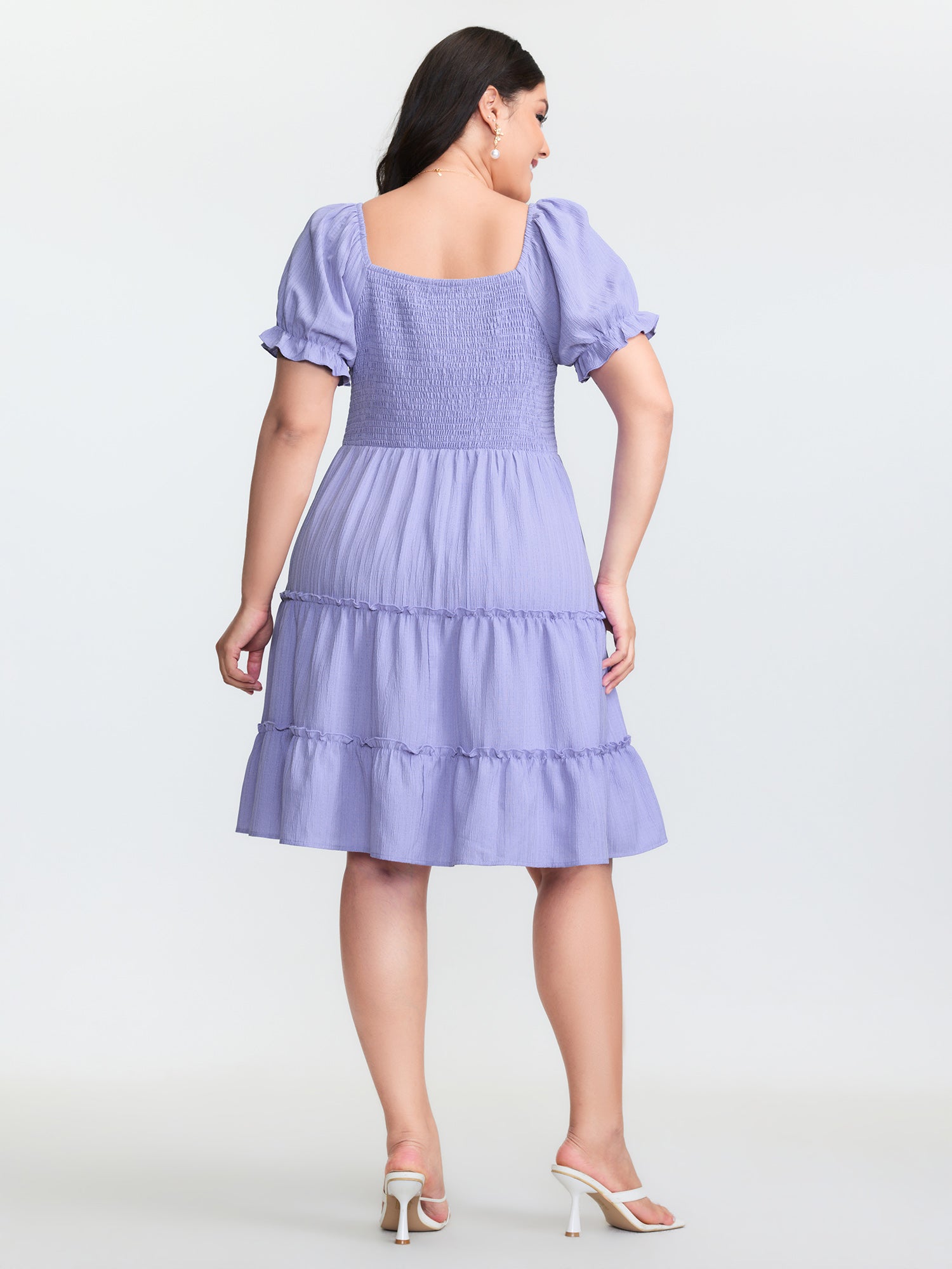 Shirred Tiered Gathered Sleeve Mini Dress