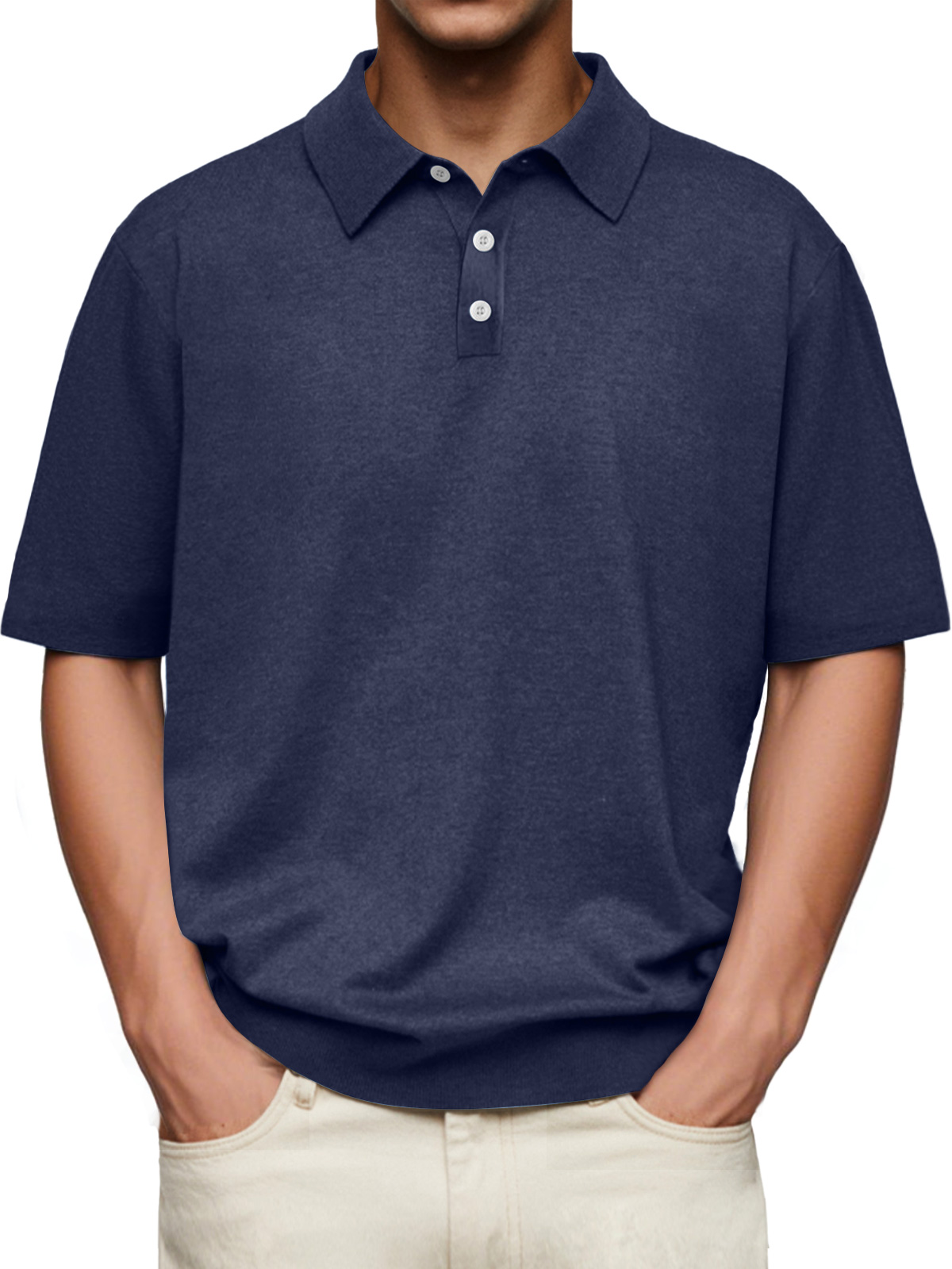 Men's Daily Lapel Button Casual Solid Color Comfortable Short-sleeved Polo Shirt