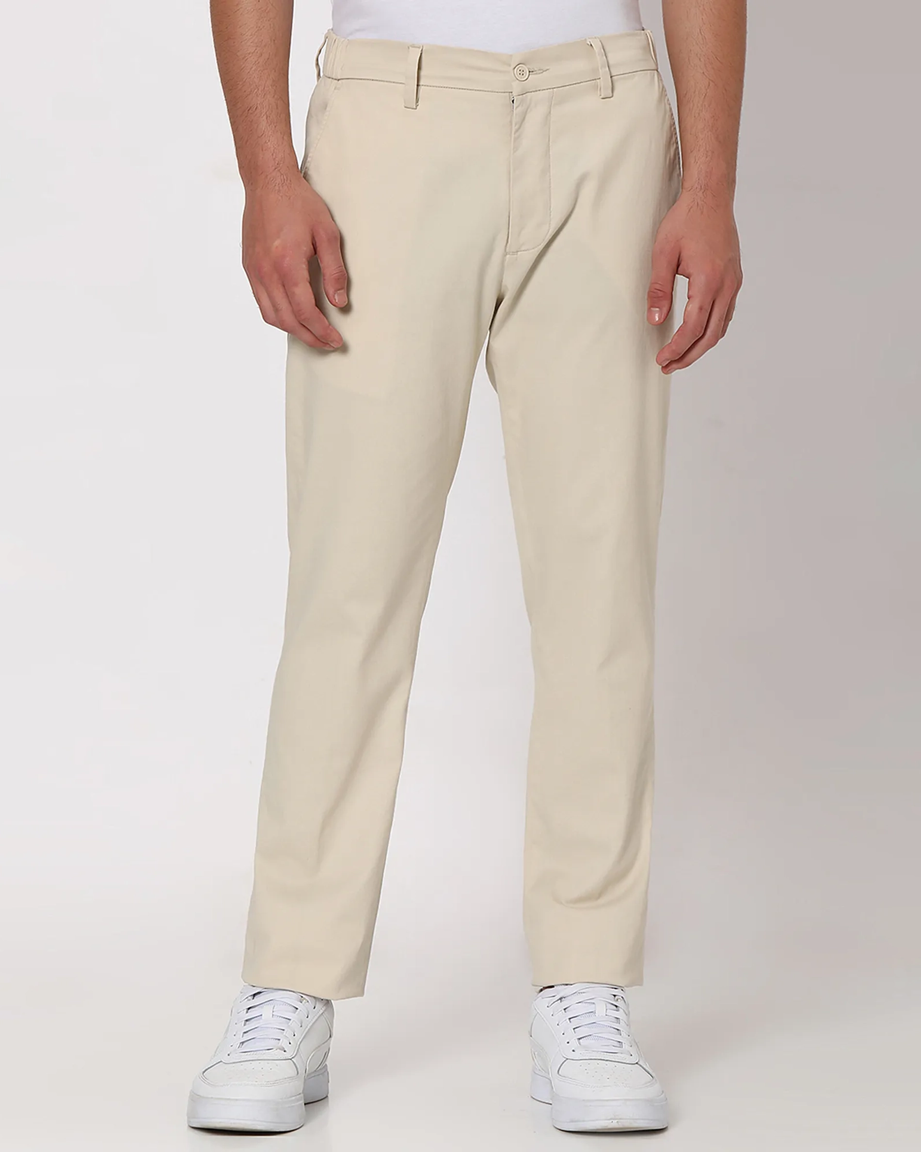Classic Versatile Slim-Fit Straight-Leg Off White Trousers