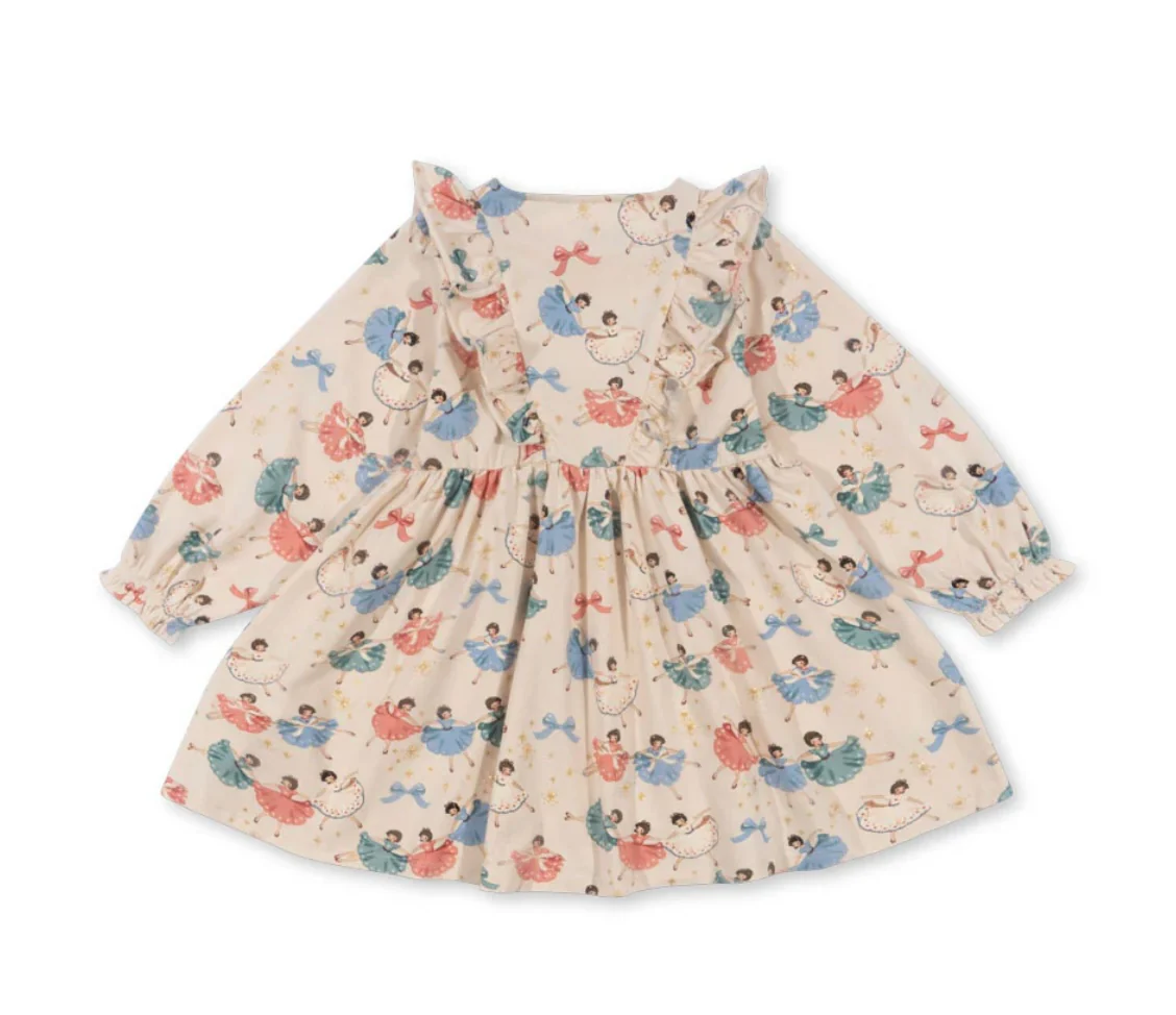 basic frill dress gots - beige bow ballerina