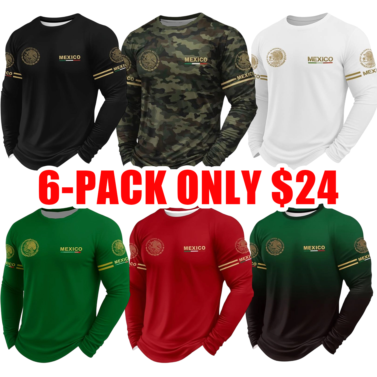 Men’s 3D Printed Long Sleeve Crop T-Shirt with Mexican Pattern