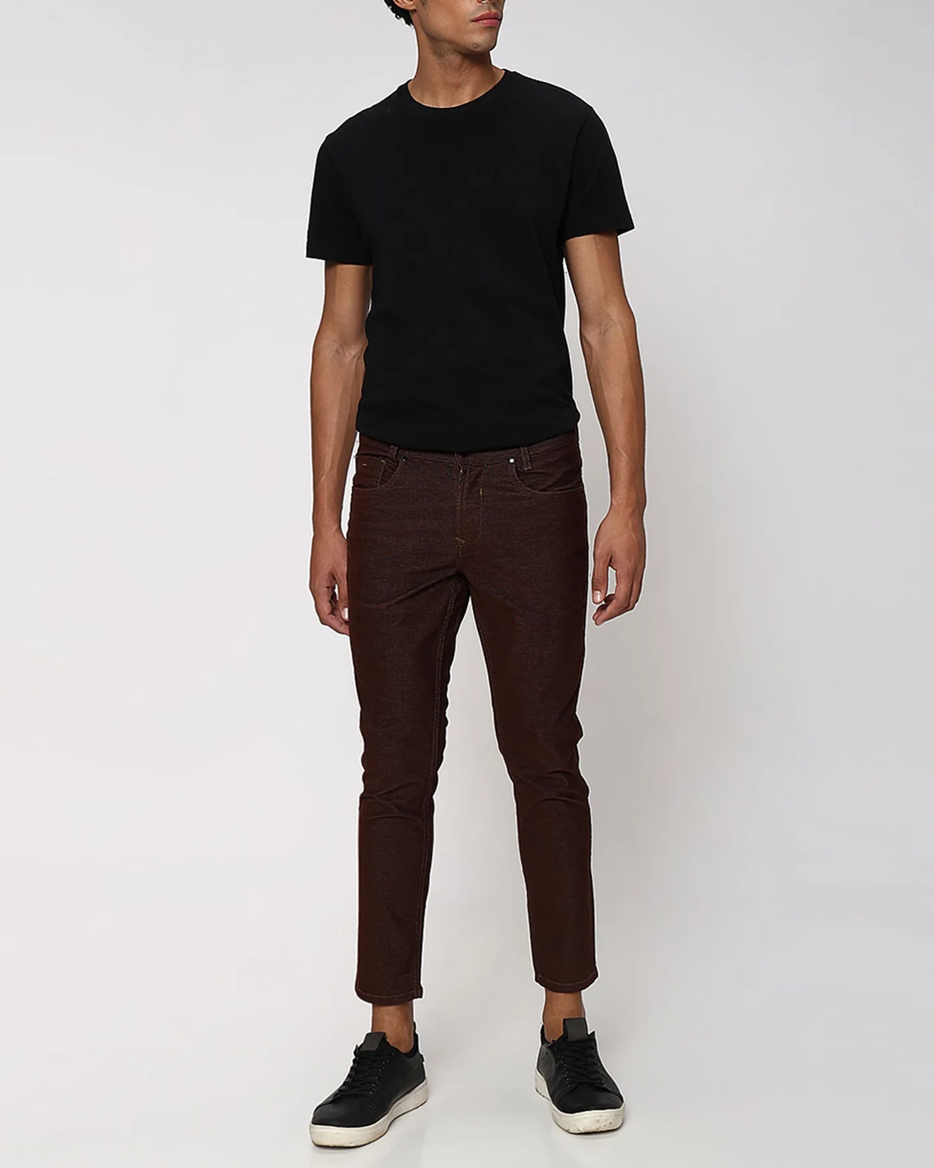 Classic Versatile Soft Slim-Fit Straight-Leg Brown Trousers